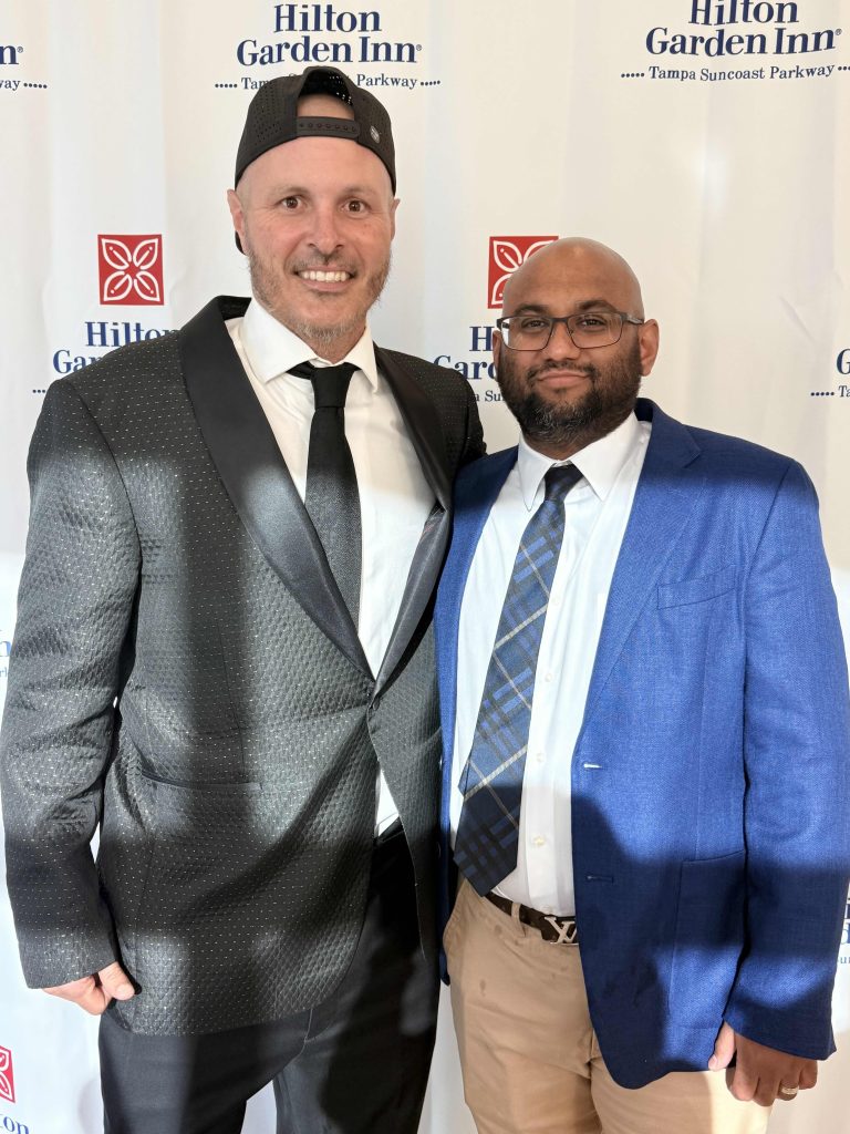 Stephen Garcia with a supporter at the gala step-and-repeat