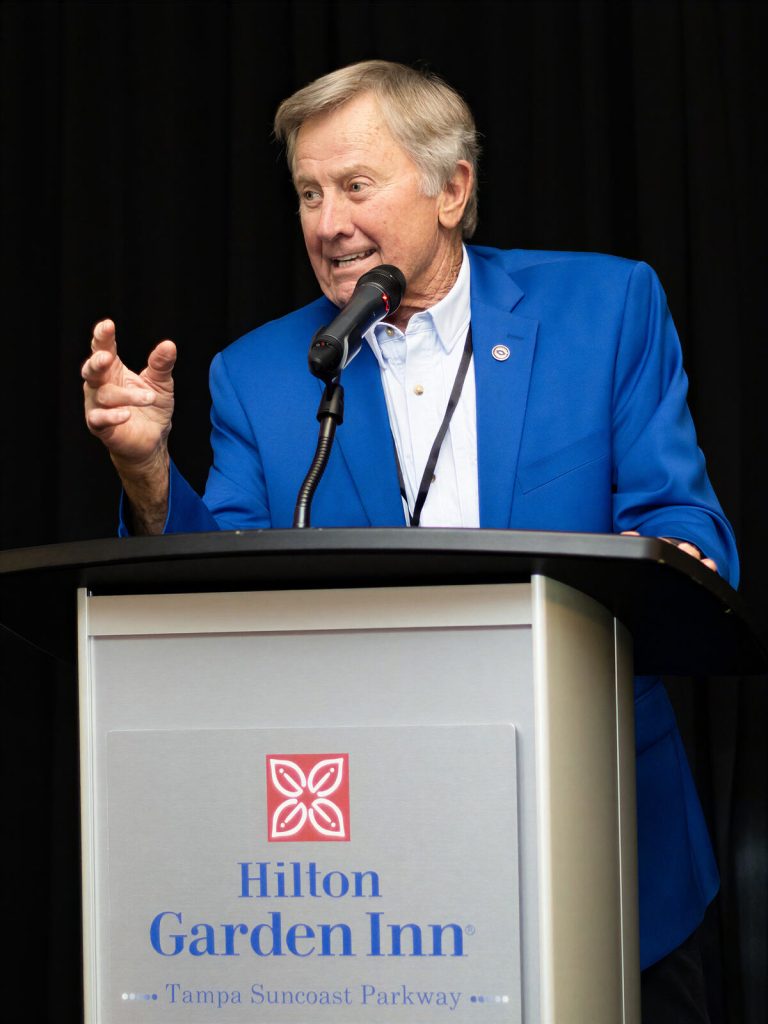 Steve Spurrier speaks at the podium during the gala program